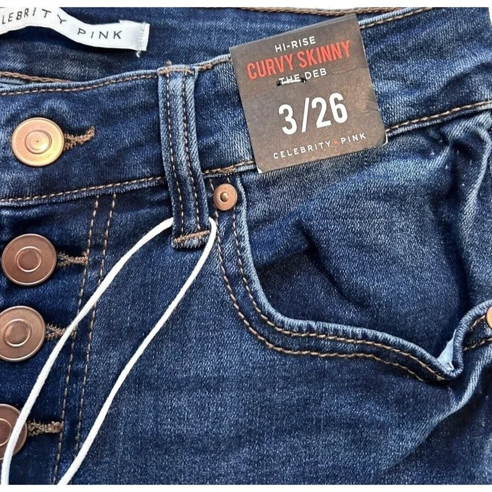 Celebrity Pink‎ The Deb Curvy Hi-Rise Skinny Jeans Dark Wash Distressed 3/26 NEW